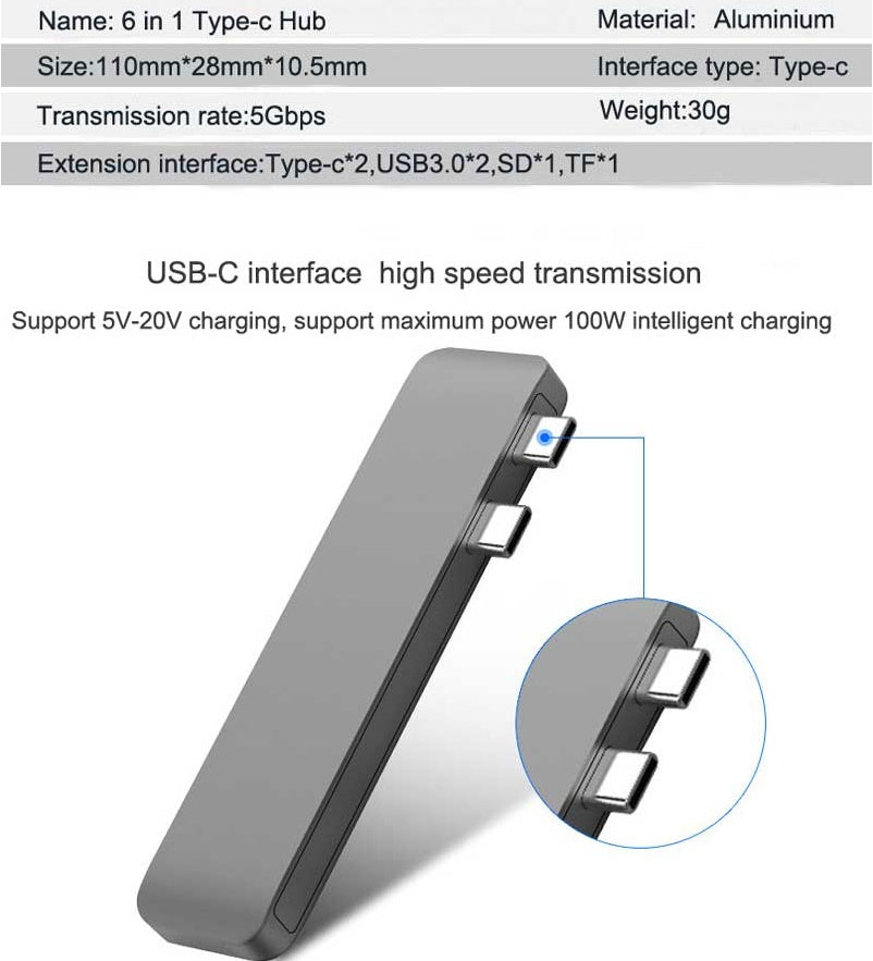 USB Type-C Hub with TF/SD Card Reader and PD Power Adapter