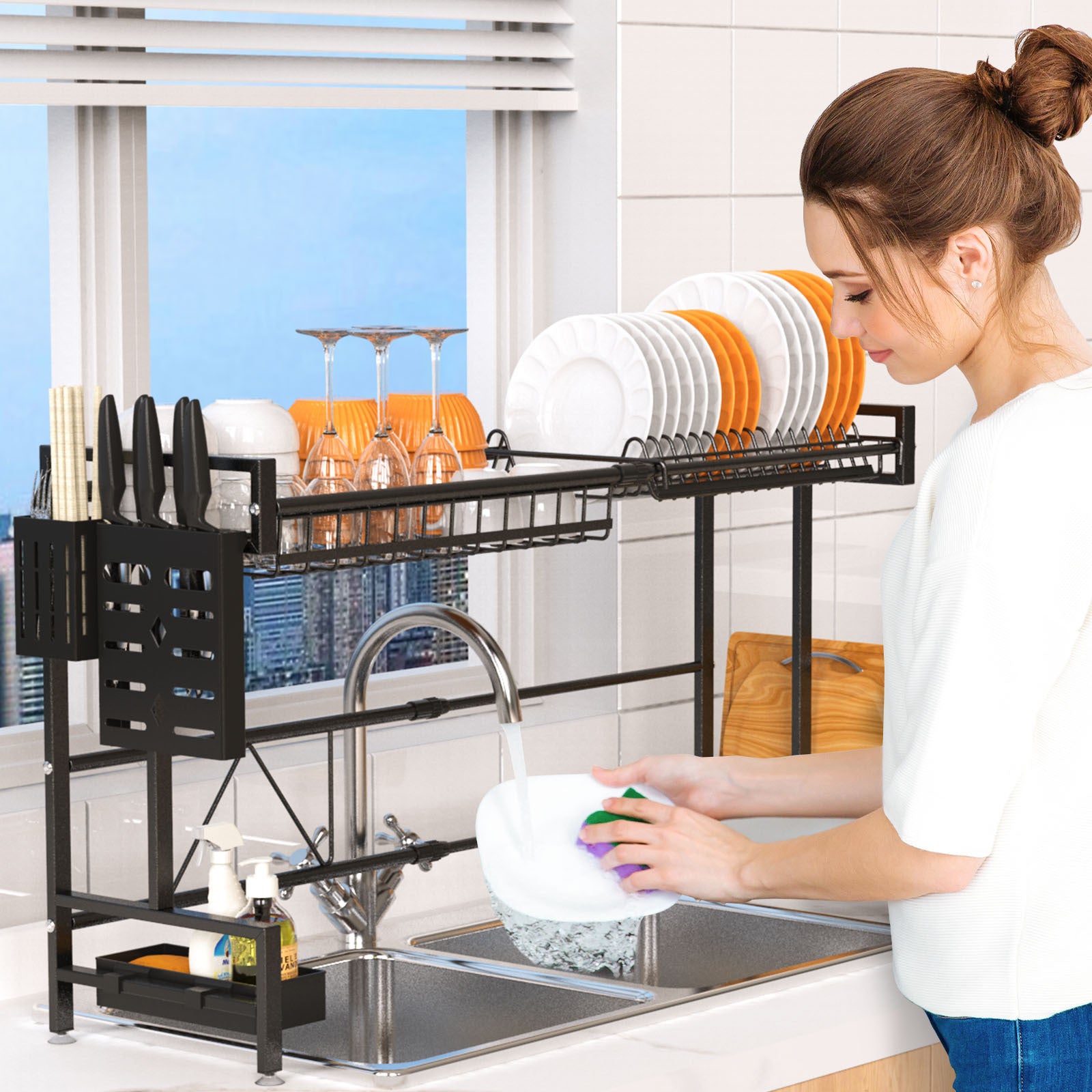 2-Tier Stainless Steel Over-The-Sink Dish Drying Rack