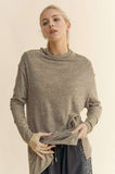 Davi & Dani Slit Mock Neck Long Sleeve Top