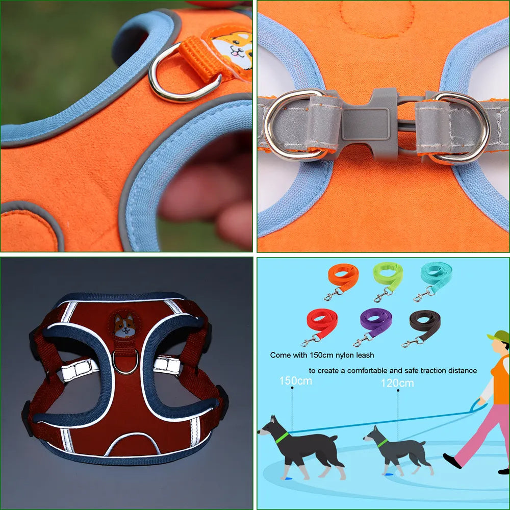 Adjustable Reflective Dog Harness and Leash Set