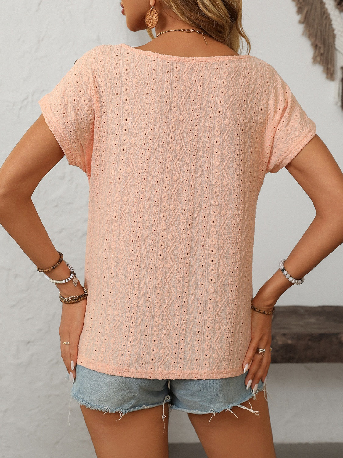 Mandy Eyelet Round Neck Short Sleeve Top