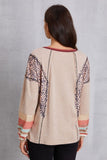 Contrast Stitching Leopard Long Sleeve Blouse