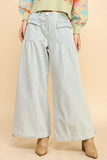 Davi & Dani Drawstring Hem Wide Leg Mid Rise Jeans