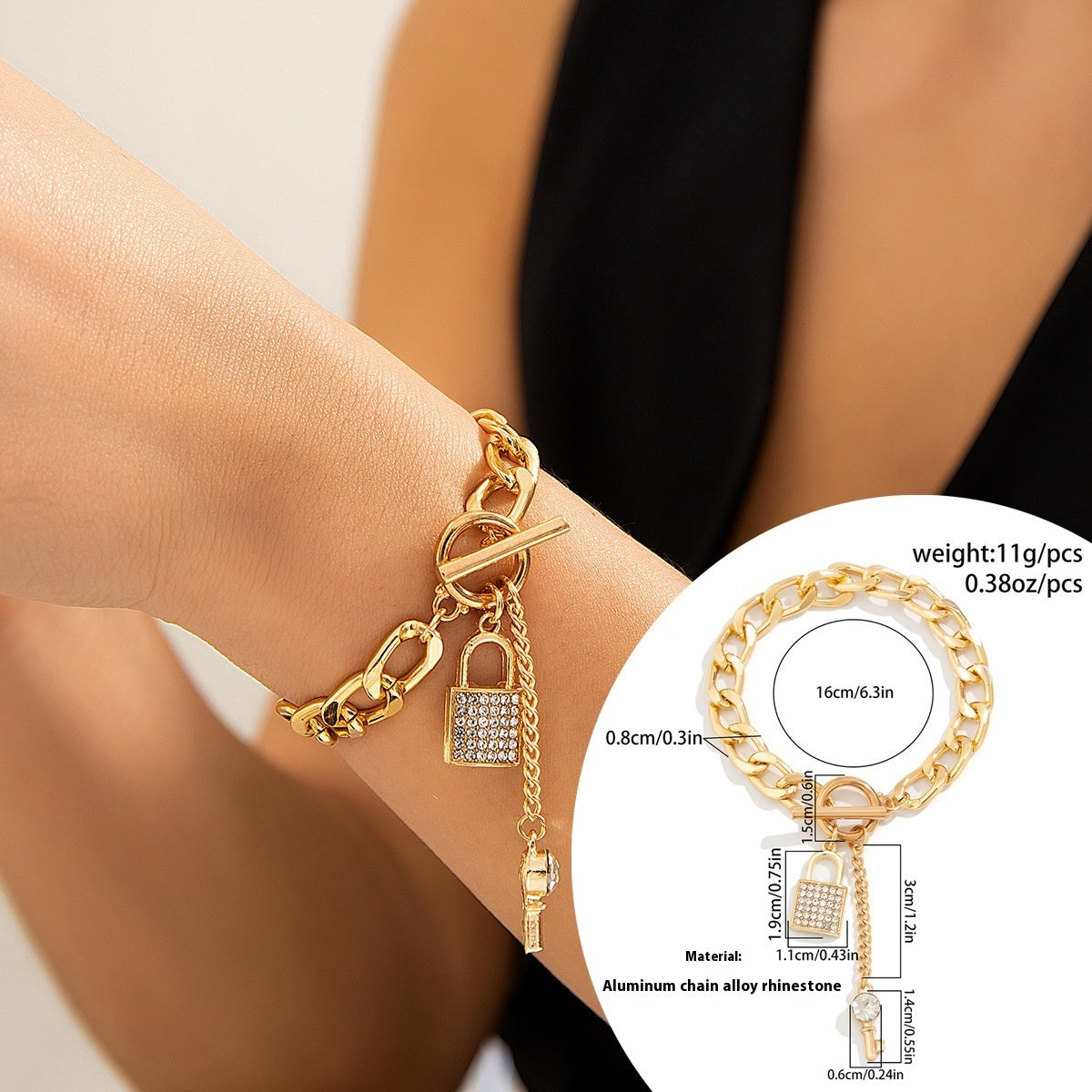 Thick Chain Lock and Key Pendant Necklace for Women