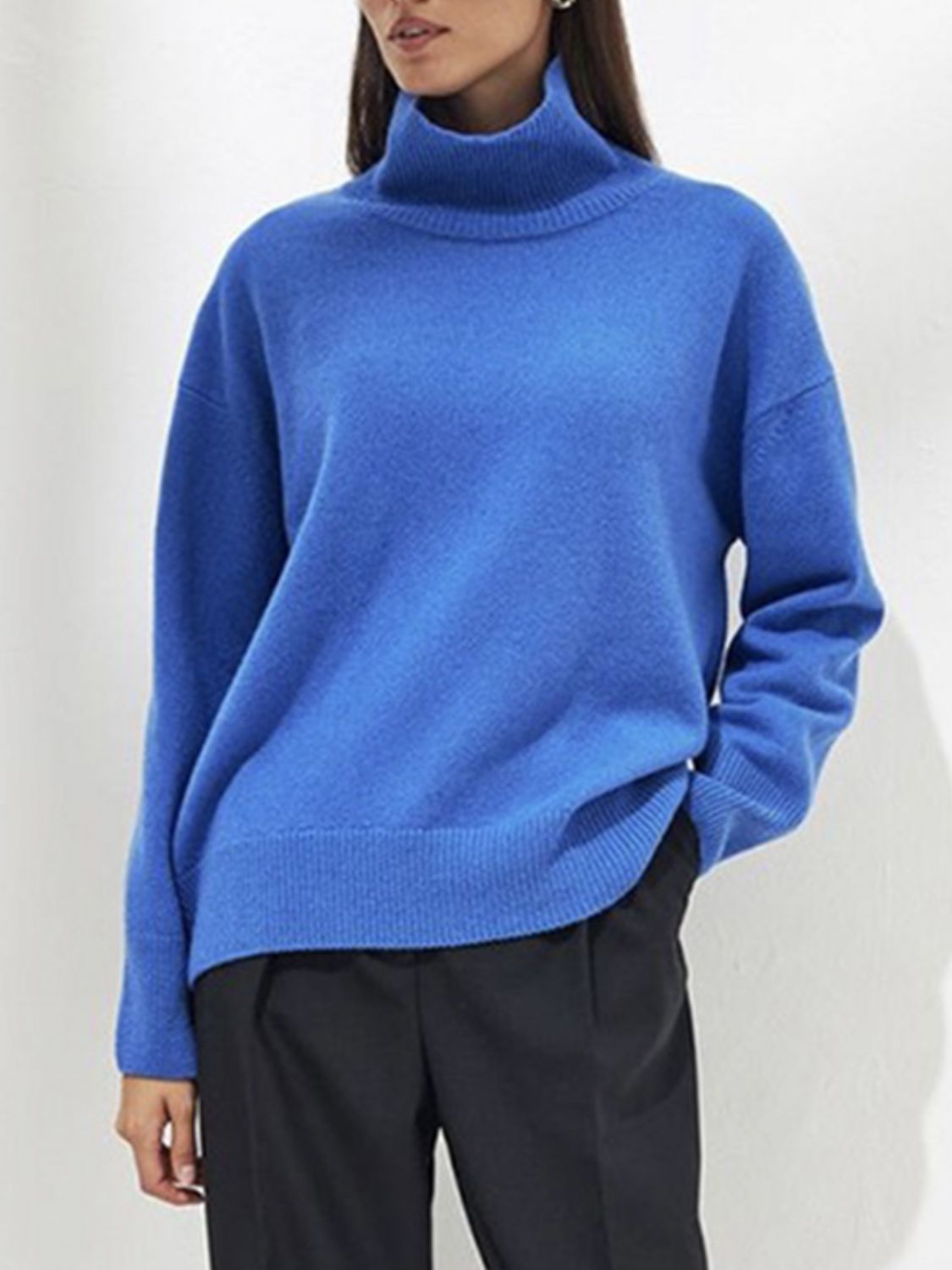 Turtleneck Drop Shoulder Long Sleeve Sweater