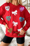 Valentine’s Day Sequin Bow Heart Round Neck Sweatshirt