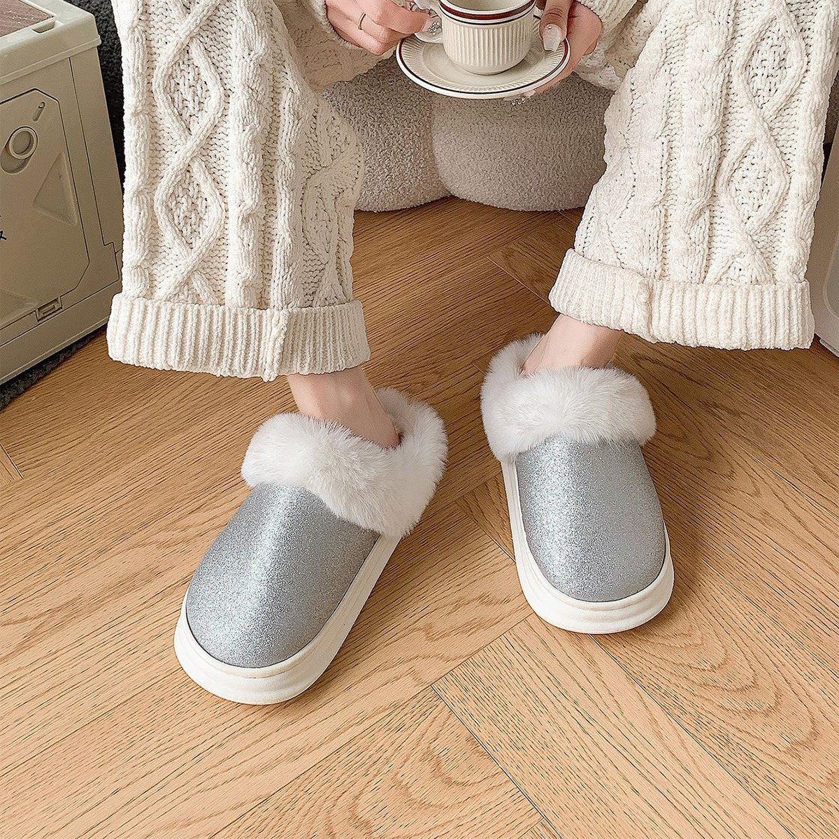 Frosted Sequined Plush Slippers for Couples