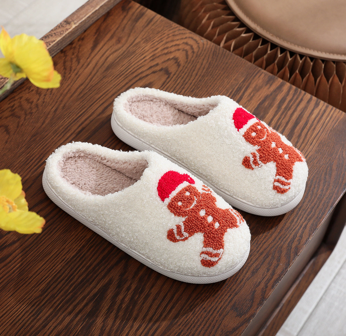 Christmas Gingerbread Cotton Slippers - Winter Home Shoes