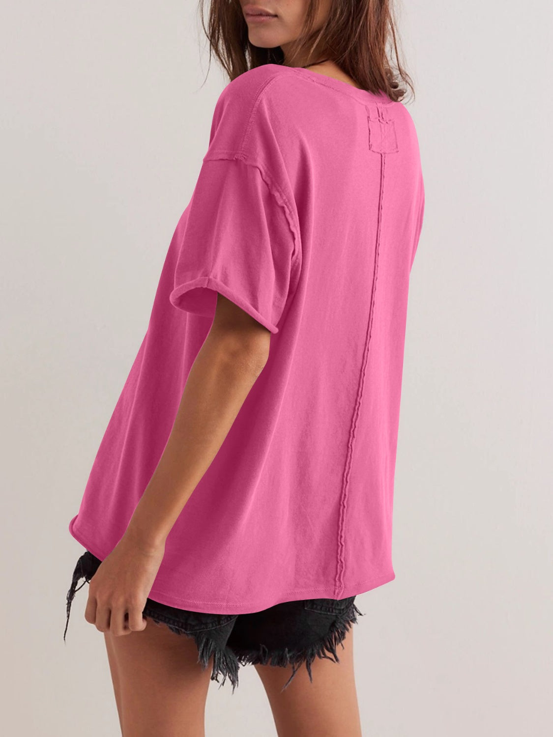 Lovelet Exposed Seam Round Neck Half Sleeve T-Shirt