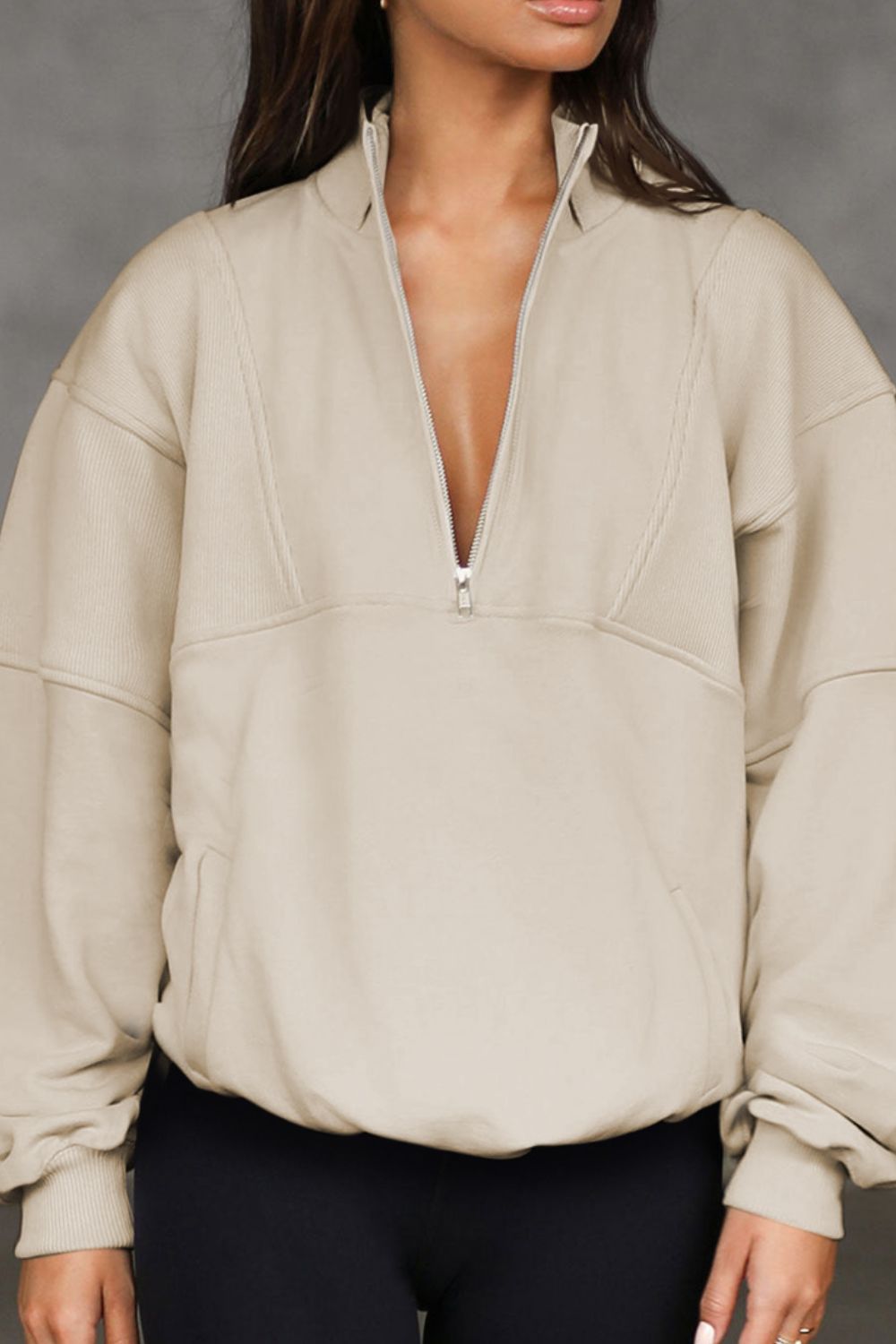 Half Zip Drop Shoulder Long Sleeve Sweatshirt