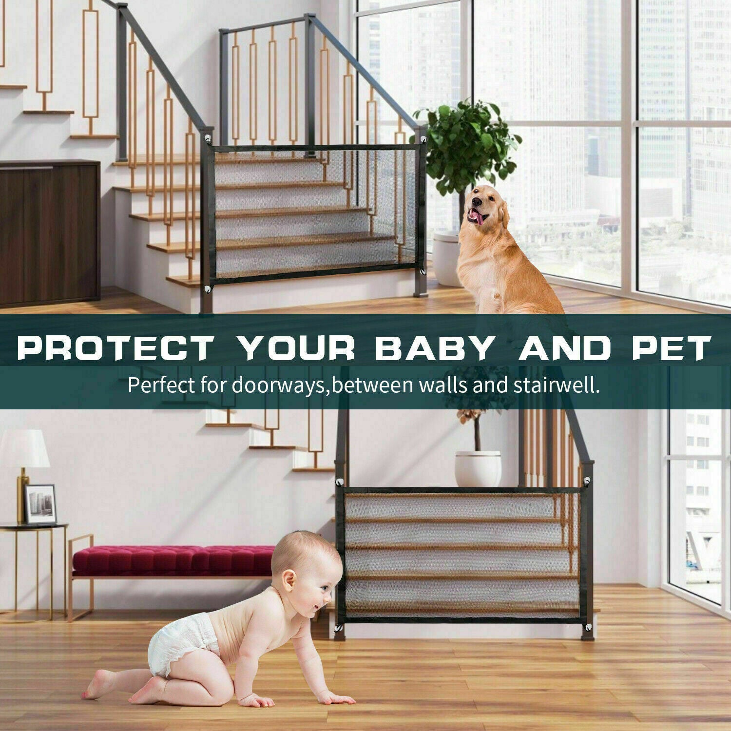 Portable Mesh Safety Gate for Pets