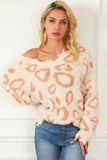 Distressed Trim Leopard V-Neck Sweater