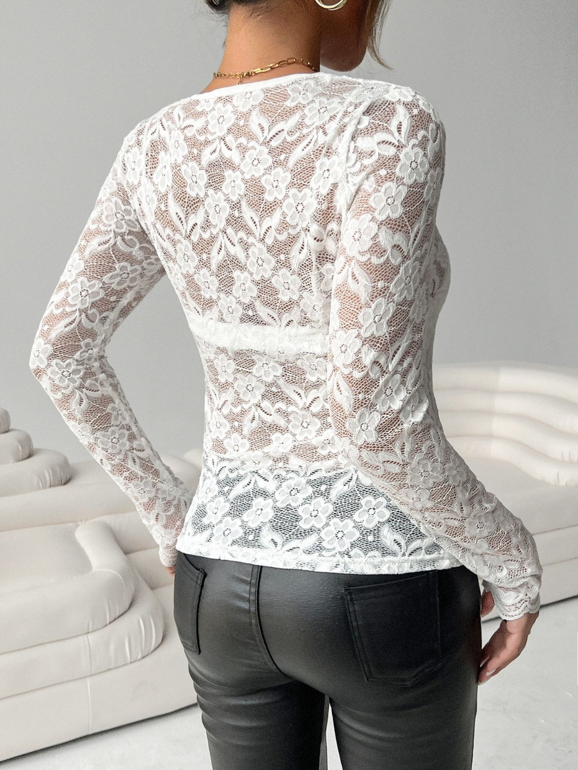 Lace V-Neck Long Sleeve Top