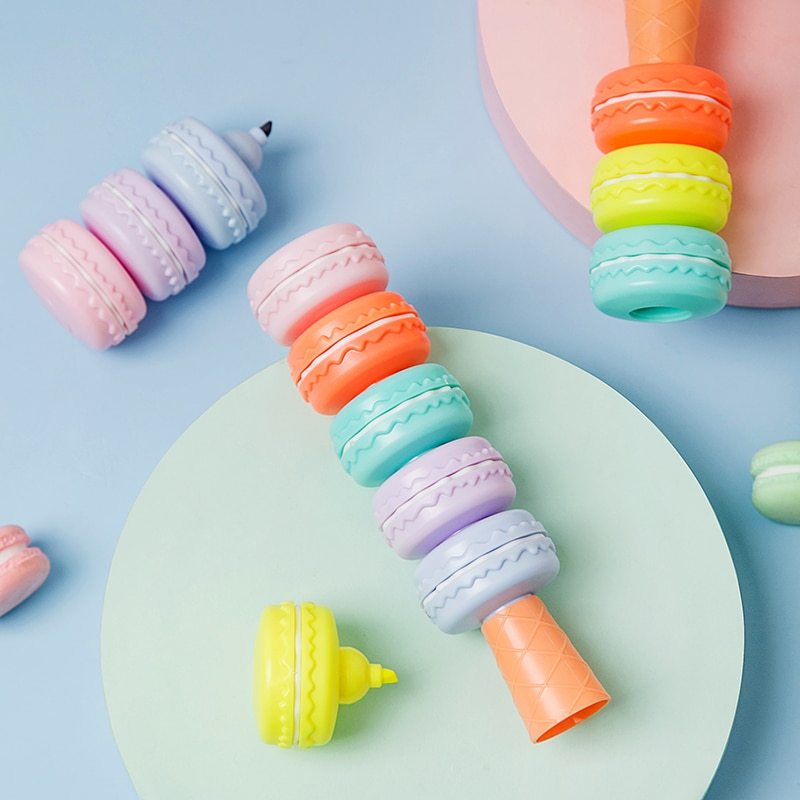 6pcs Macaron Cookie Highlighter Pen Set