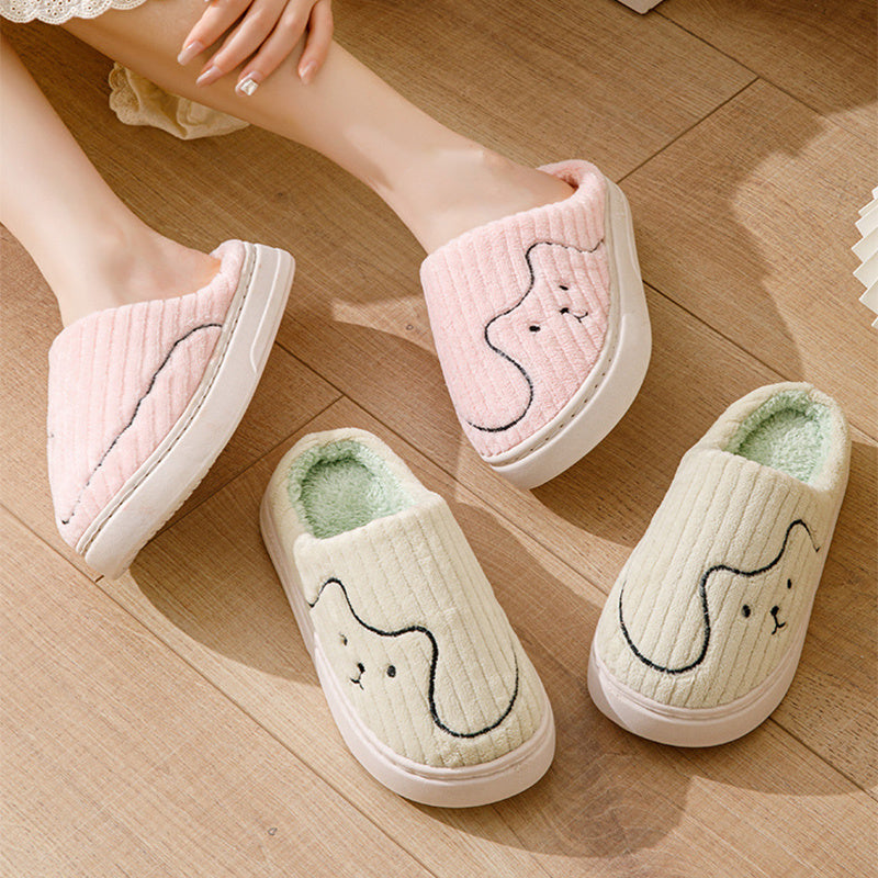 Striped Plush Cat Slippers for Couples