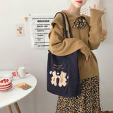 Corduroy Shoulder Bag with Bear Embroidery