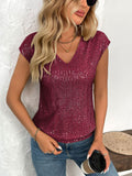 Sequin V-Neck Cap Sleeve Top