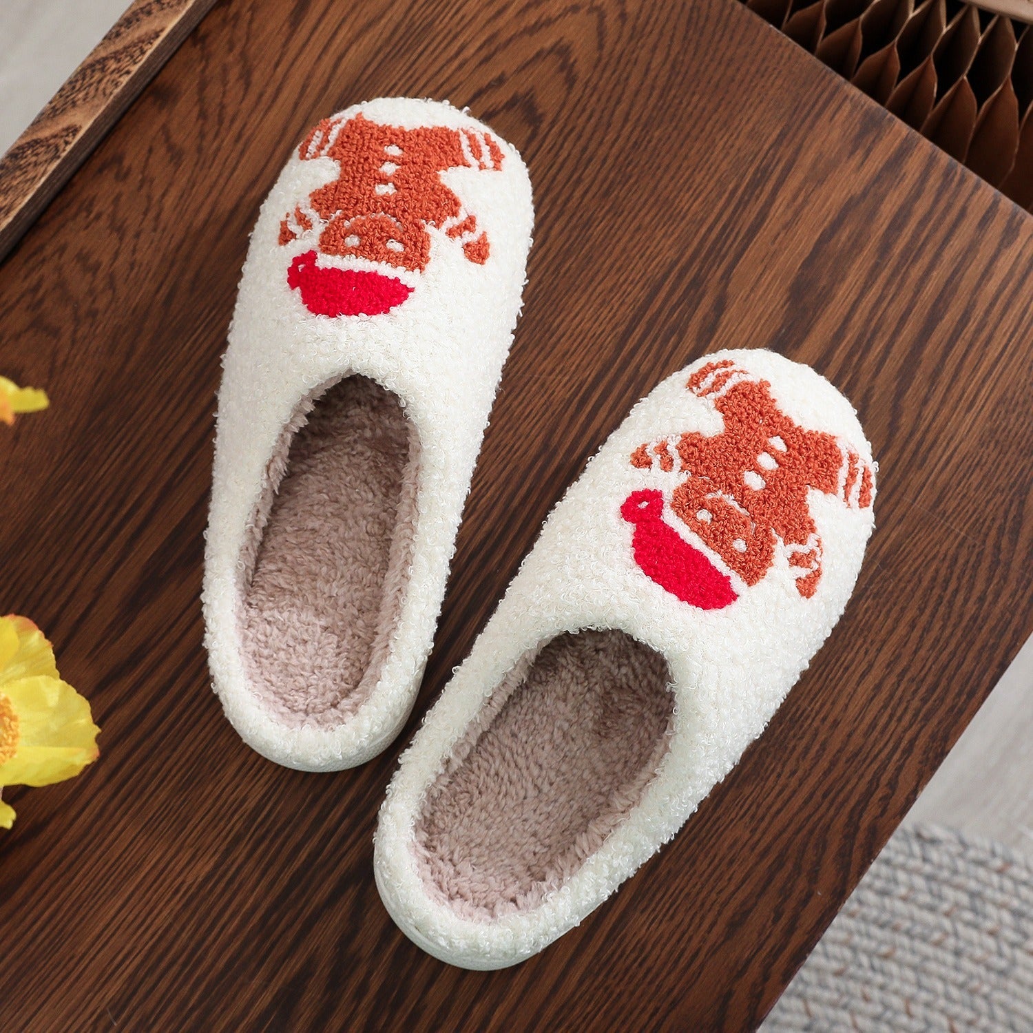 Christmas Gingerbread Cotton Slippers - Winter Home Shoes