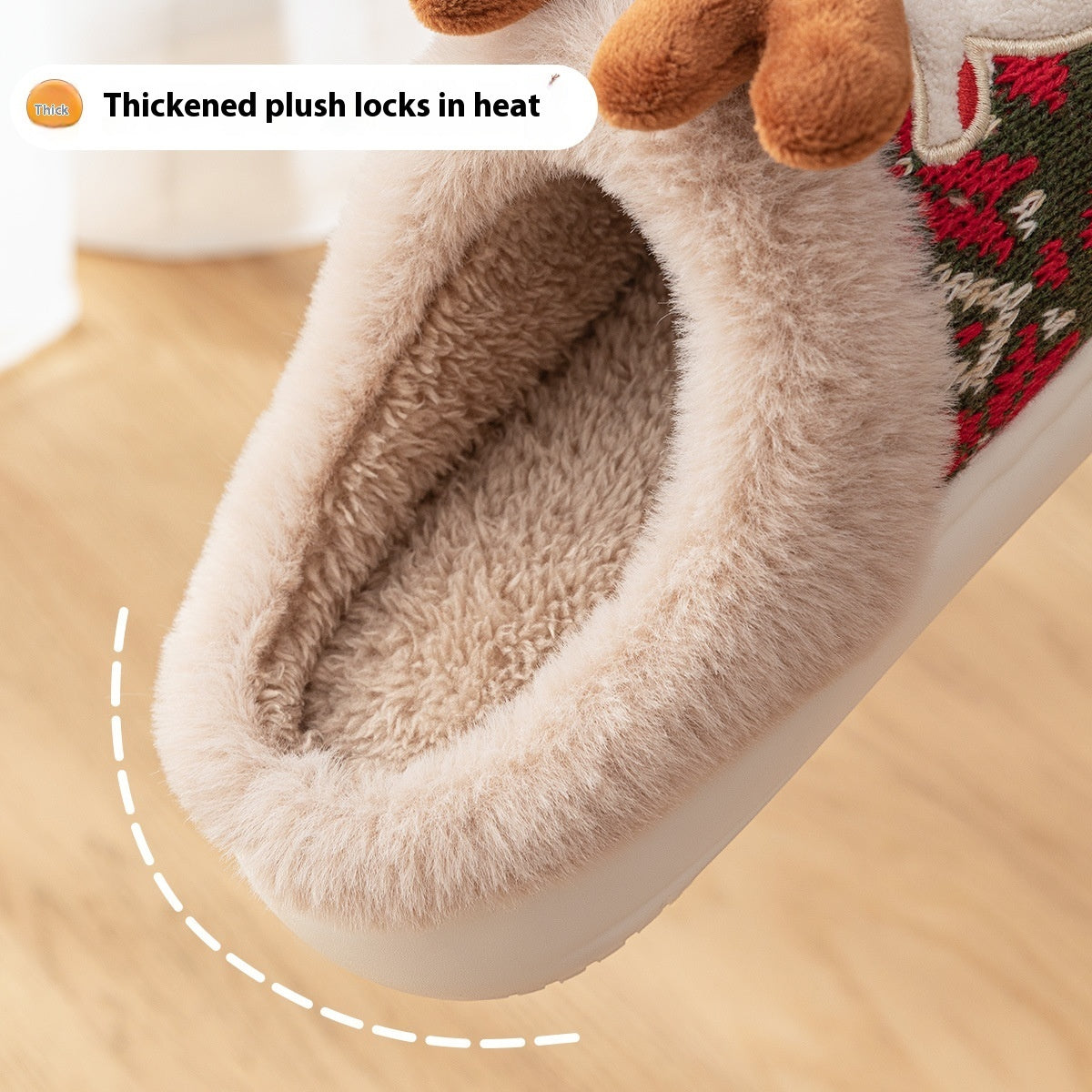 Cute Christmas Elk Plush Slippers - Cozy Winter Non-Slip House Shoes