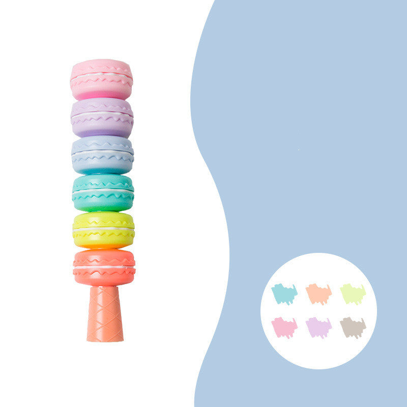 6pcs Macaron Cookie Highlighter Pen Set