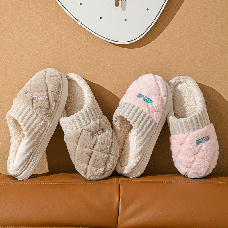 Couples Plush Rhombic Home Slippers