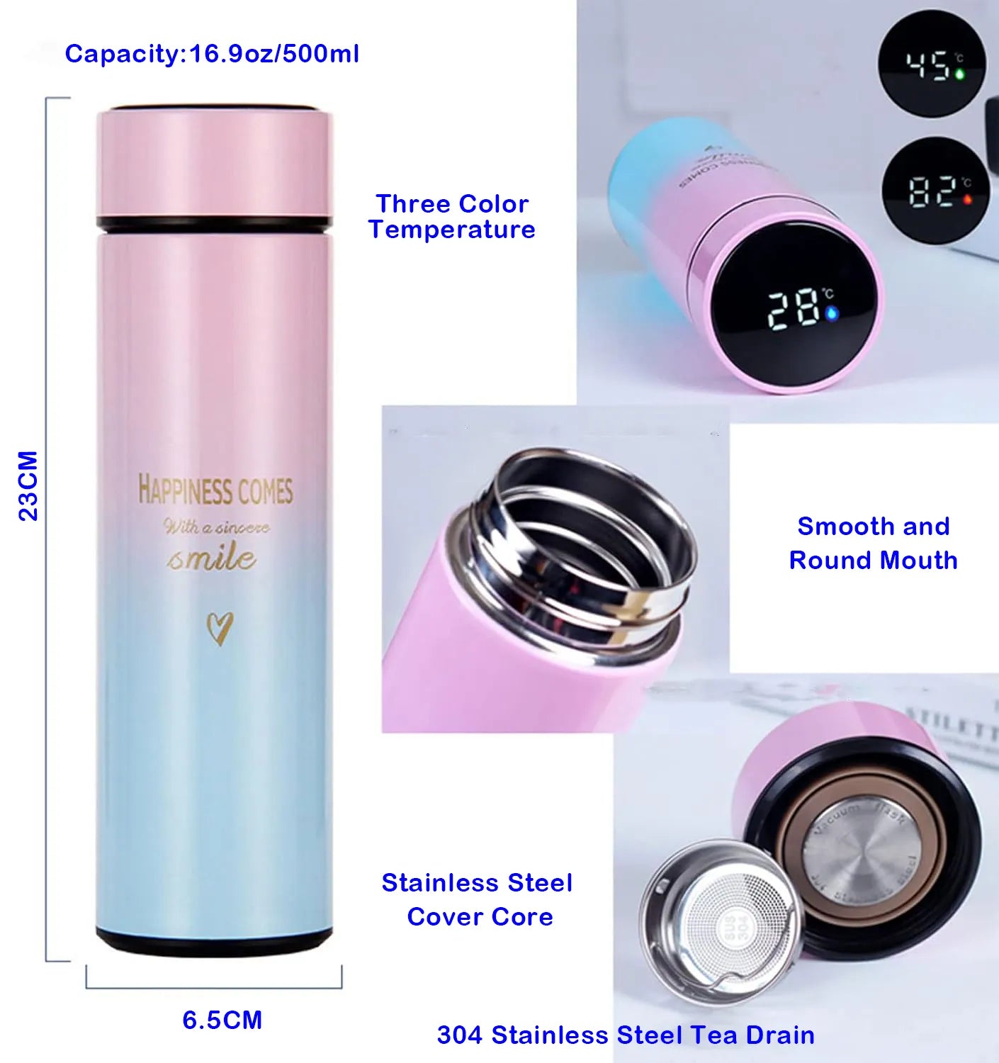 Smart Stainless Steel Thermos – 500ml Vacuum Insulated Bottle With LED temperature display
