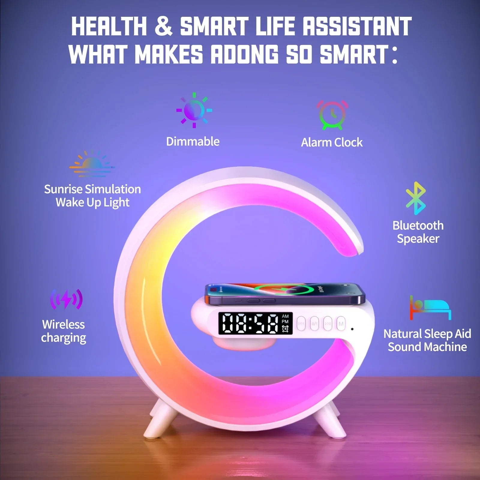 Multifunction Bluetooth Speaker & 15W Wireless Charging Stand with RGB Night Light