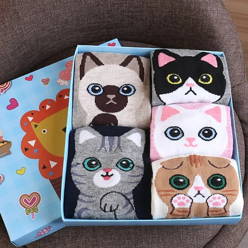 Cartoon Cat & Dog Pattern Socks for Women