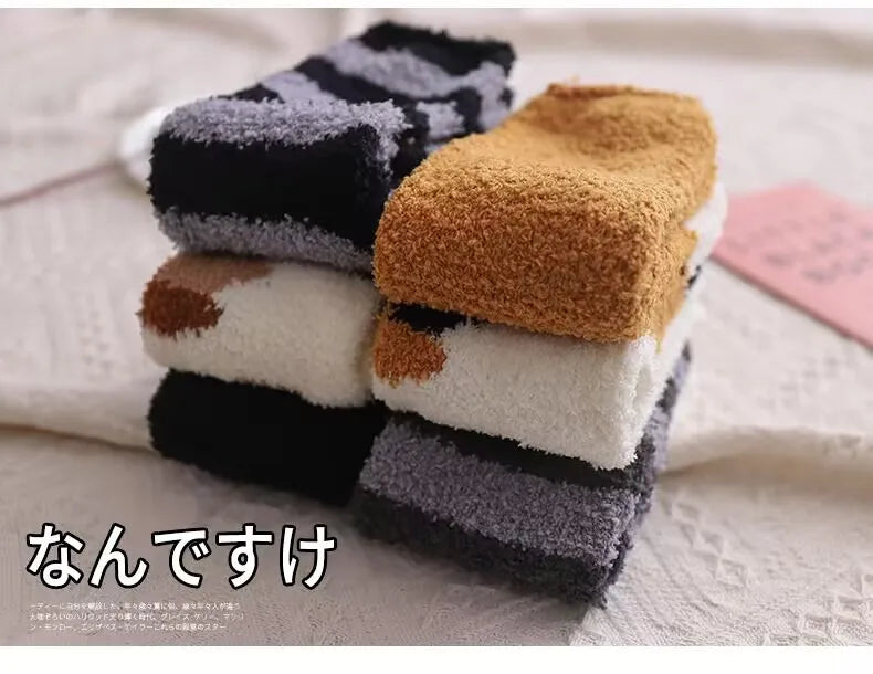 Cute Cat Paw Pattern Plush Winter Socks for Women