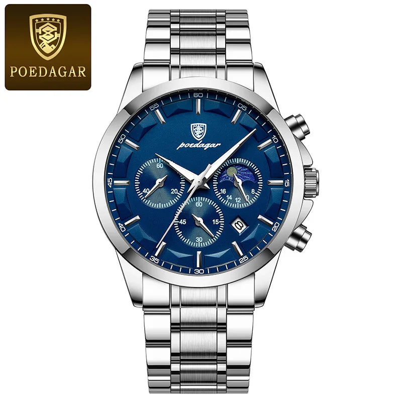 POEDAGAR Men's Luminous Moon Phase Quartz Watch