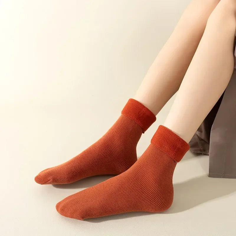 Women Men Winter Socks Warm Thicken Thermal Snow Boots Floor Socks Soft Velvet Cashmere Sock Sleep Solid Color Home Floor Socks