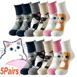 Cartoon Cat & Dog Pattern Socks for Women