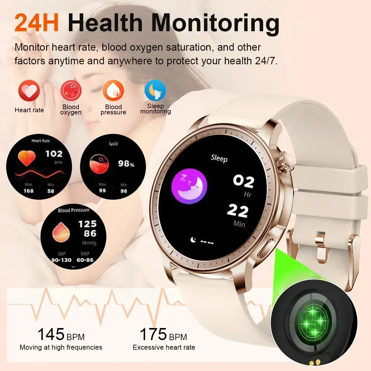 2024 Women's Smartwatch - AMOLED, Health Tracker, Bluetooth, Waterproof