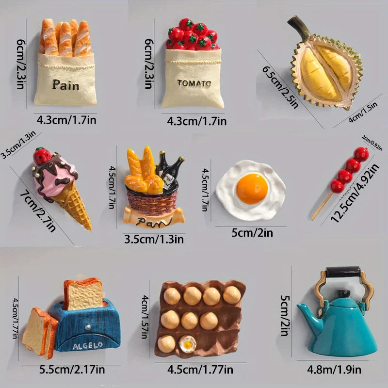 3D Food Cartoon Fridge Magnets – Set of 10