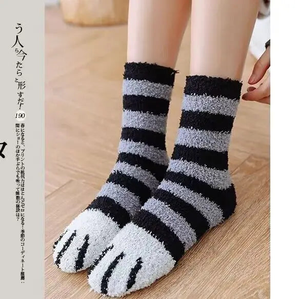 Cute Cat Paw Pattern Plush Winter Socks for Women