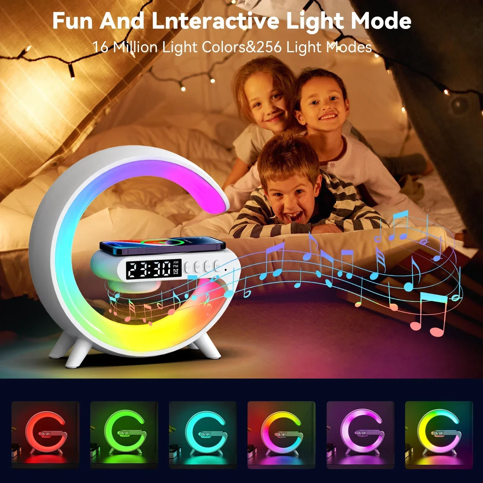 Multifunction Bluetooth Speaker & 15W Wireless Charging Stand with RGB Night Light