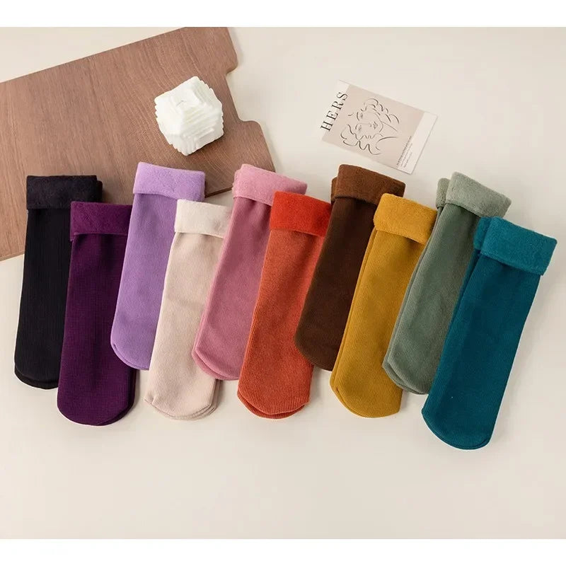 Women Men Winter Socks Warm Thicken Thermal Snow Boots Floor Socks Soft Velvet Cashmere Sock Sleep Solid Color Home Floor Socks