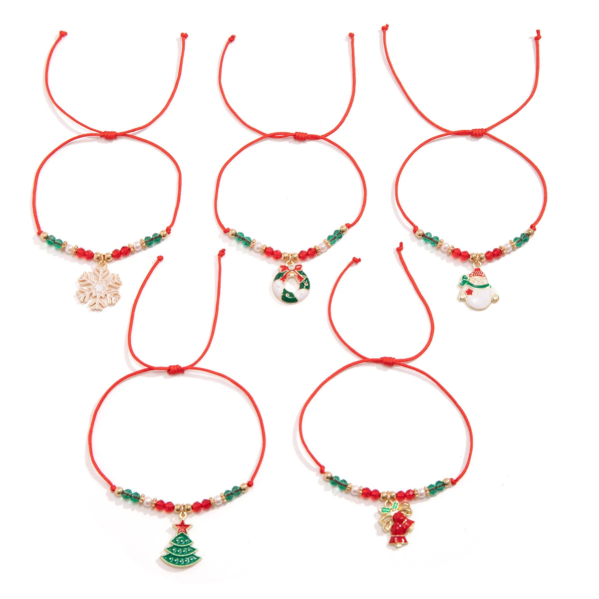 5pcs Christmas Charm Crystal Bracelet Set