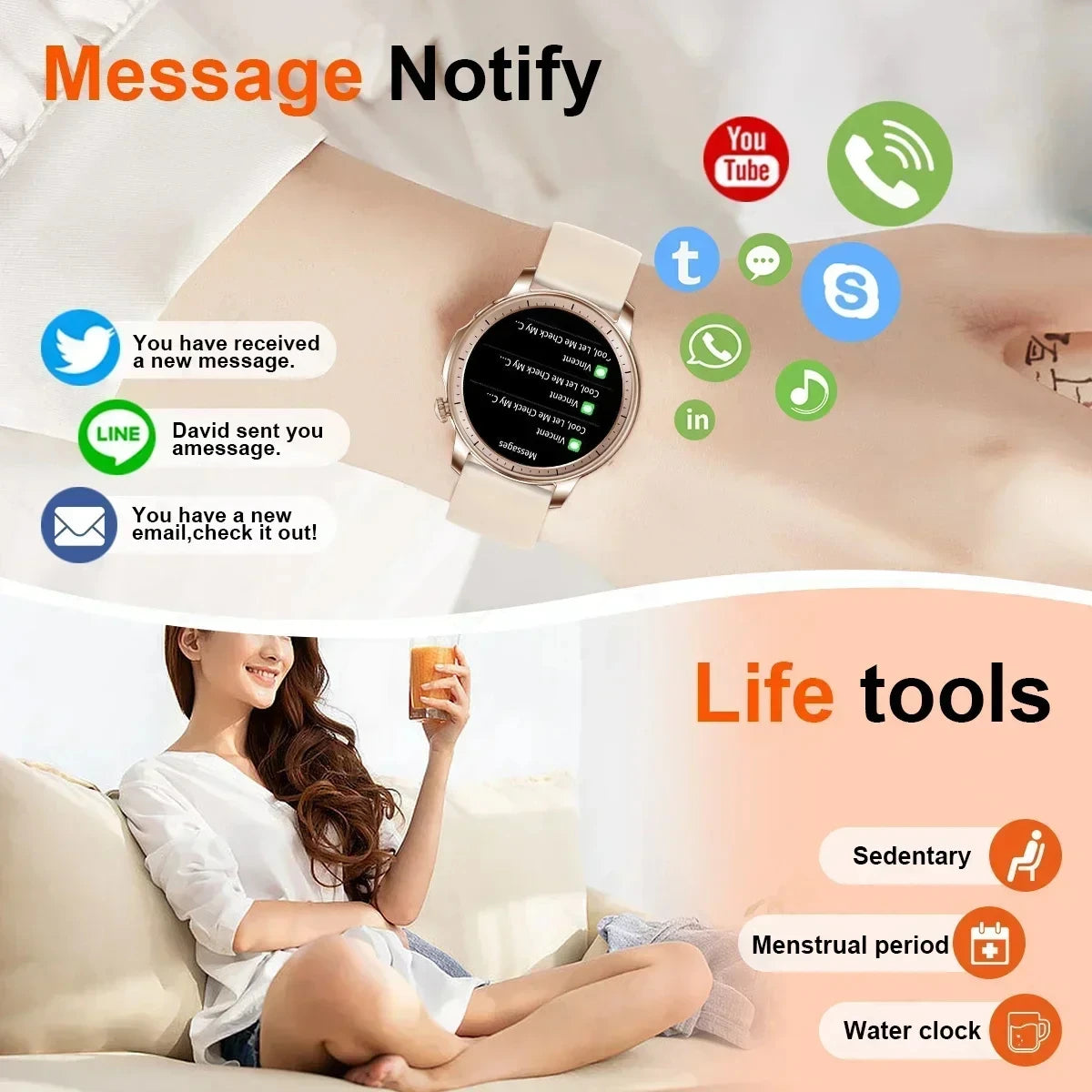 2024 Women's Smartwatch - AMOLED, Health Tracker, Bluetooth, Waterproof