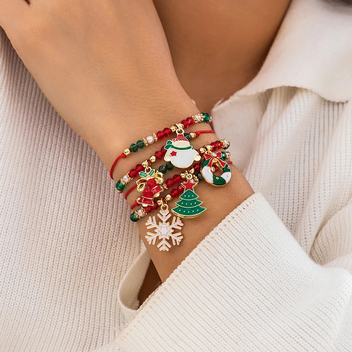 5pcs Christmas Charm Crystal Bracelet Set