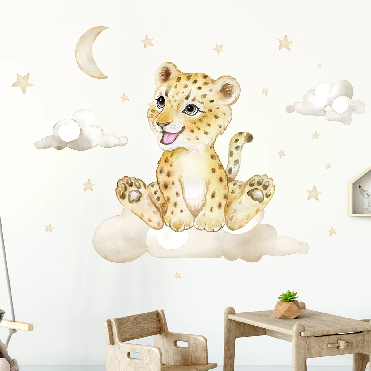 Cartoon Moon & Animals Wall Sticker – Kids Room Décor