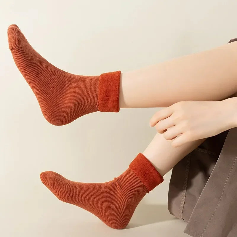 Women Men Winter Socks Warm Thicken Thermal Snow Boots Floor Socks Soft Velvet Cashmere Sock Sleep Solid Color Home Floor Socks