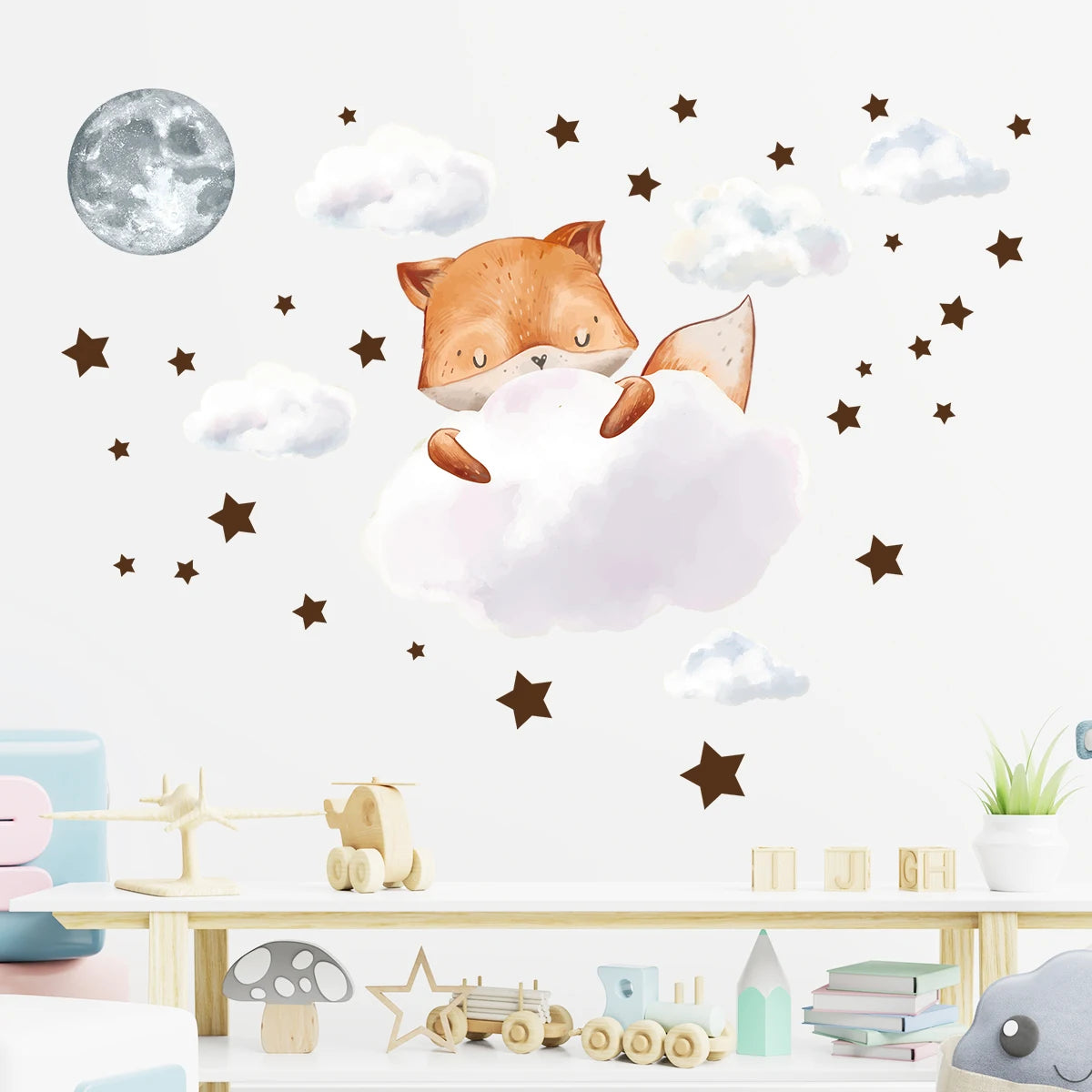 Cartoon Moon & Animals Wall Sticker – Kids Room Décor