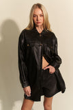 Davi & Dani Faux Leather Button Up Jacket with Chest Pockets