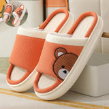 Cute Cartoon Bear Linen Slippers for Women