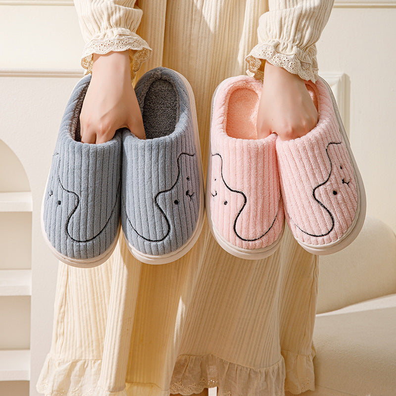 Striped Plush Cat Slippers for Couples