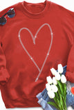 Valentine's Day Rhinestone Heart Long Sleeve Sweatshirt