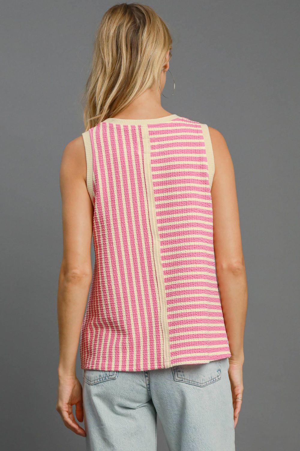 Umgee Round Neck Texture Striped Tank