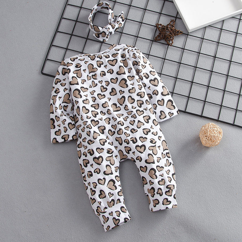 Baby Kids' Trendy Leopard Print Long Sleeve Romper