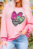 Striped Sequin Heart Round Neck Long Sleeve Sweatshirt